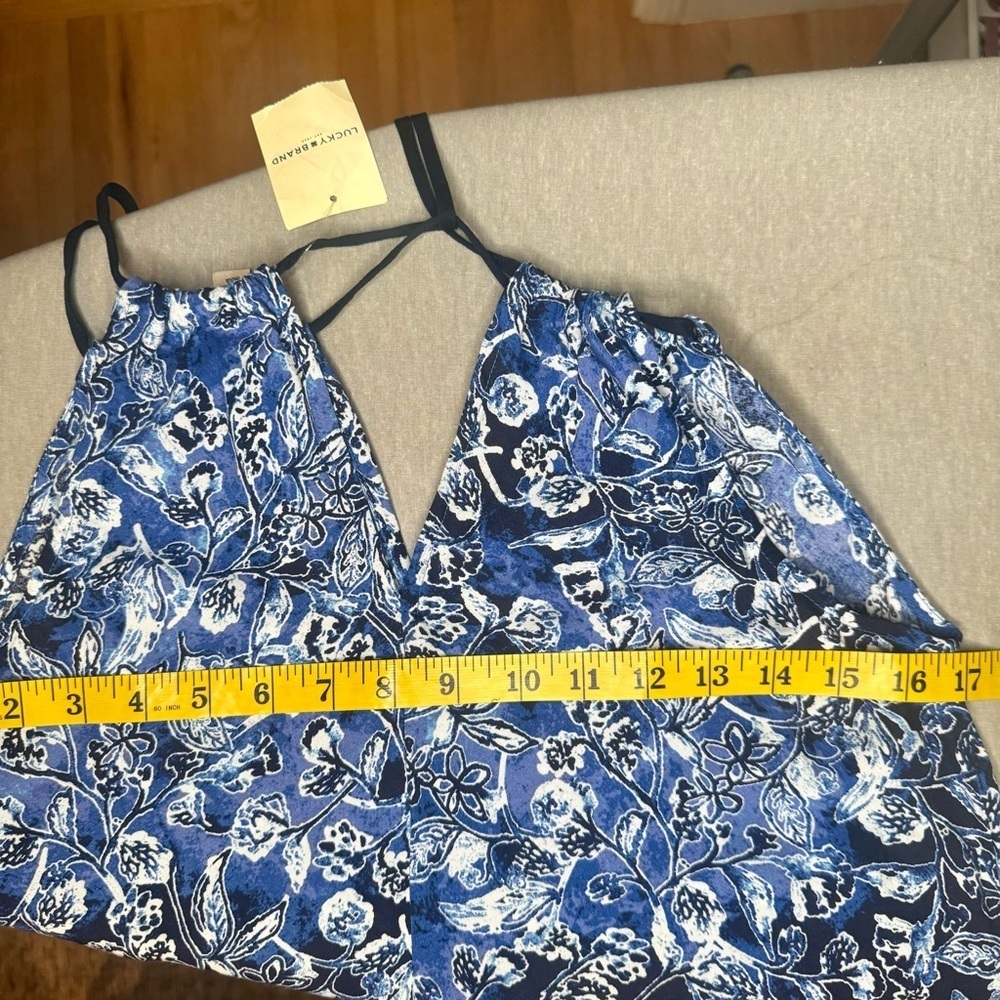 NWT LUCKY BRAND Indigo Floral Maxi Dress Boho Tassel Beach Dress Cover Up Size S - Picture 15 of 16
